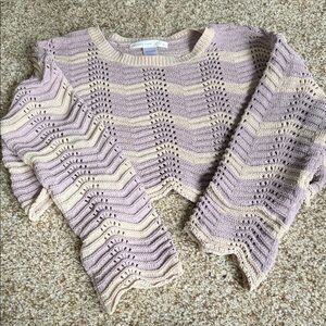Altar'd State Lavender & Cream Cropped Open-Stitch Sweater
